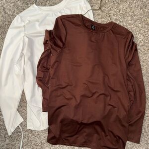 Maternity Long Sleeve Crewneck Tee - Brown & White